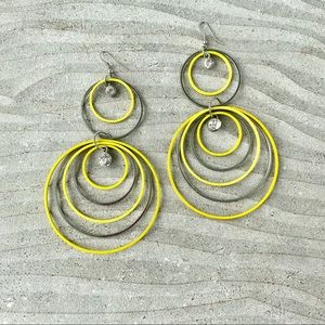 NWOT Large Yellow and Metal Hoops Dangle Earrings